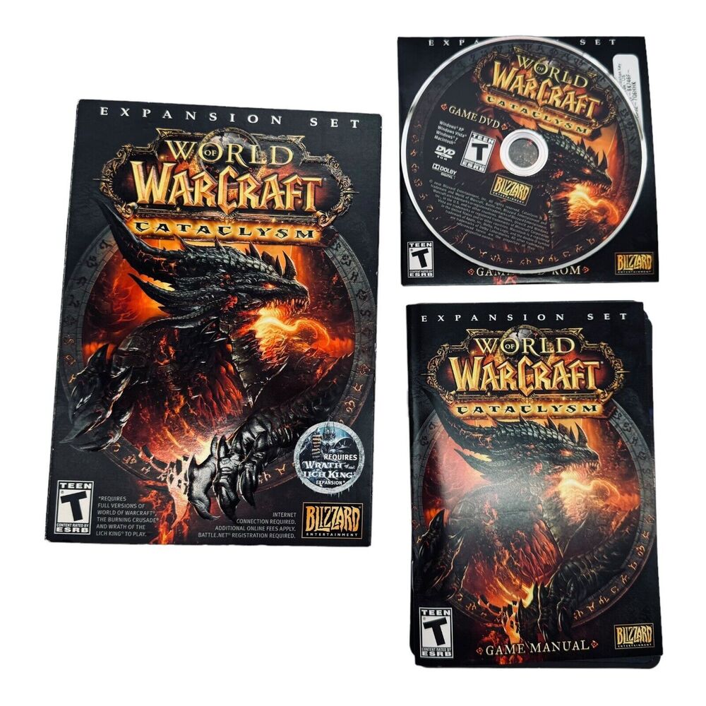 World of Warcraft Cataclysm Expansion Set Video Computer Game PC Box Disc Manual